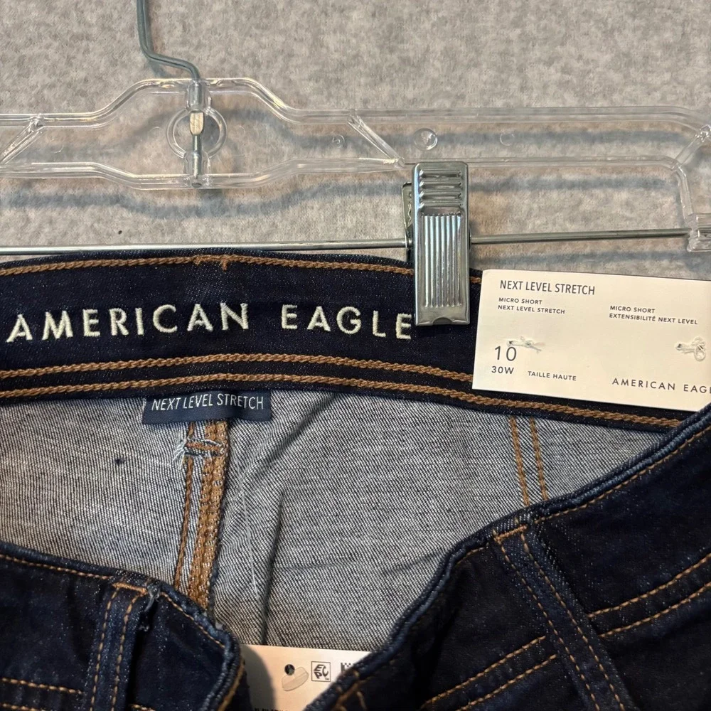 American Eagle Womens 10 Micro Shorts Denim Stretch High Rise Dark Wash Blue NWT